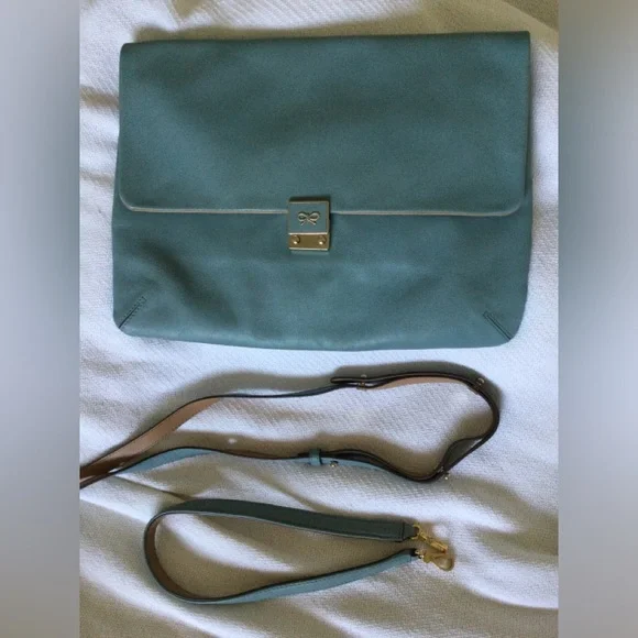 ANYA HINDMARCH Oversized Crossbody Clutch Shoulder Bag Baby Blue Leather 3way